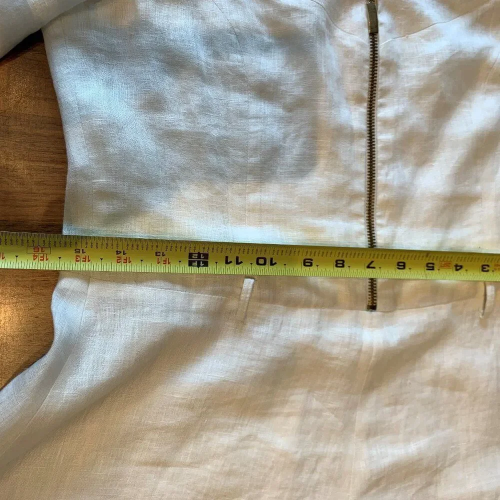 White Zip-Front Linen A-Line Dress - Picture 13 of 16